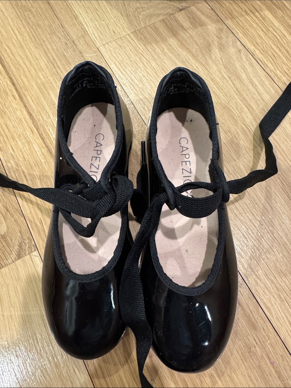 Capezio girls Shiny Black Patent Dance Flats with Ribbon Ties